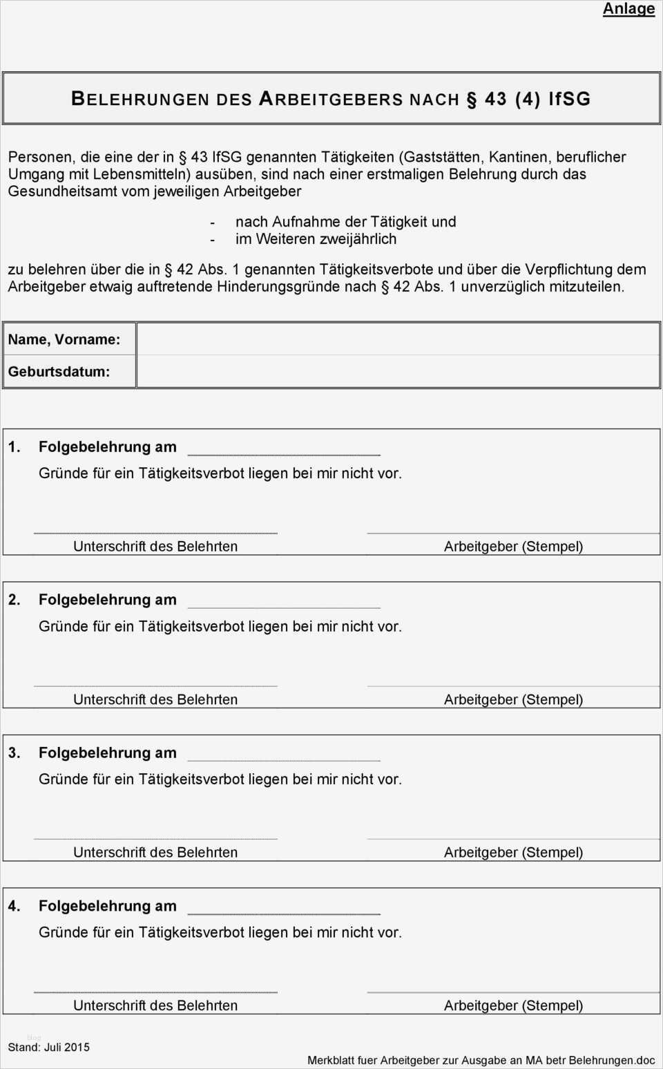 Belehrung Nach 43 Infektionsschutzgesetz Vorlage Schön Zweijährliche Belehrung Gemäß 43 Abs 4