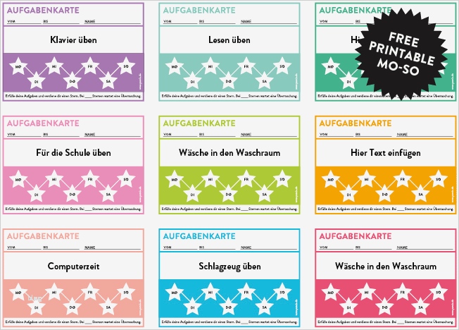 Belohnungstabelle Kinder Vorlage Einzigartig Aufgabenkarten Für Kinder Zum Freien Download Free