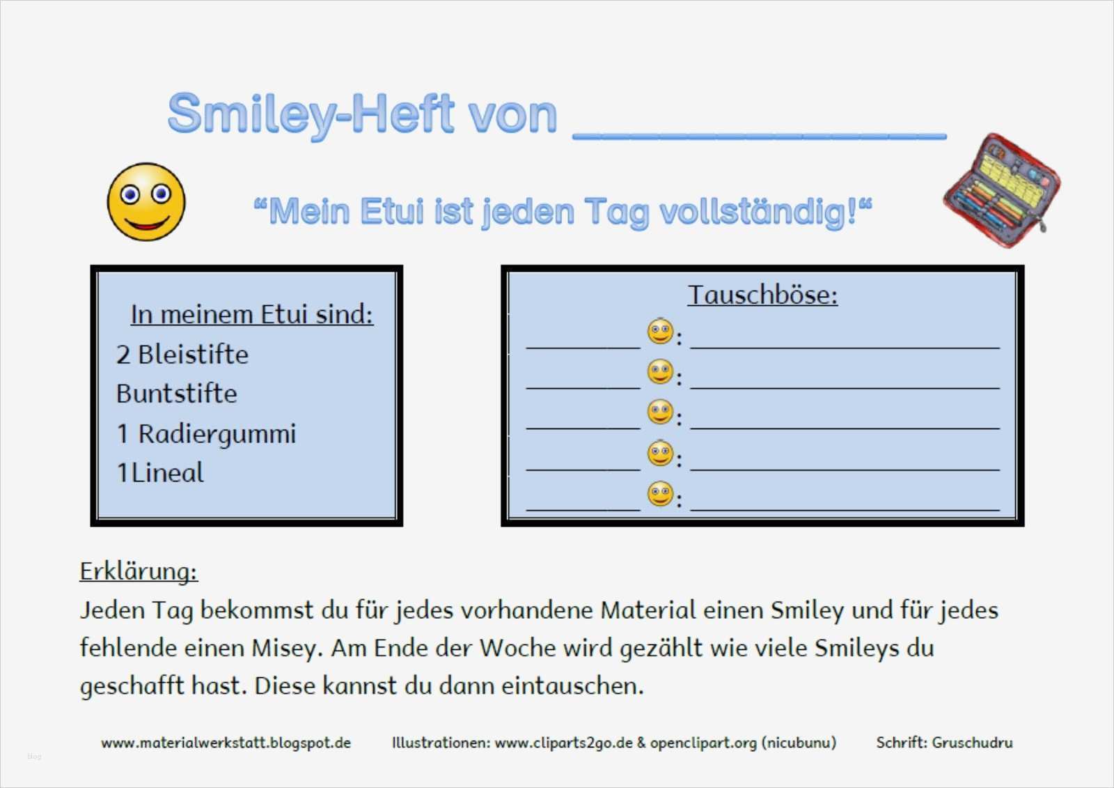 Belohnungstabelle Kinder Vorlage Erstaunlich Materialwerkstatt Ein Smileyheft Zur Vollständigkeit Des Etui
