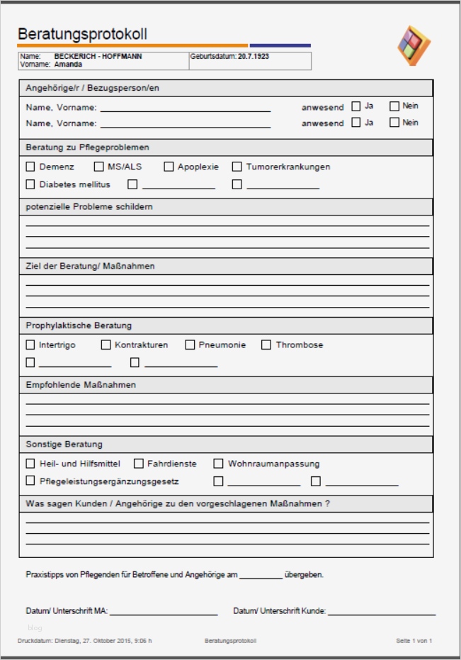 Beratungsprotokoll Pflege Vorlage Einzigartig formularcenter