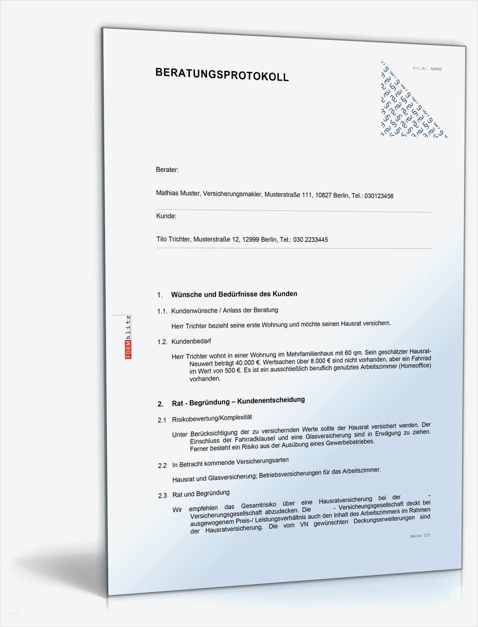 Beratungsprotokoll Pflege Vorlage Wunderbar Beratungsprotokoll Versicherungsvermittlung