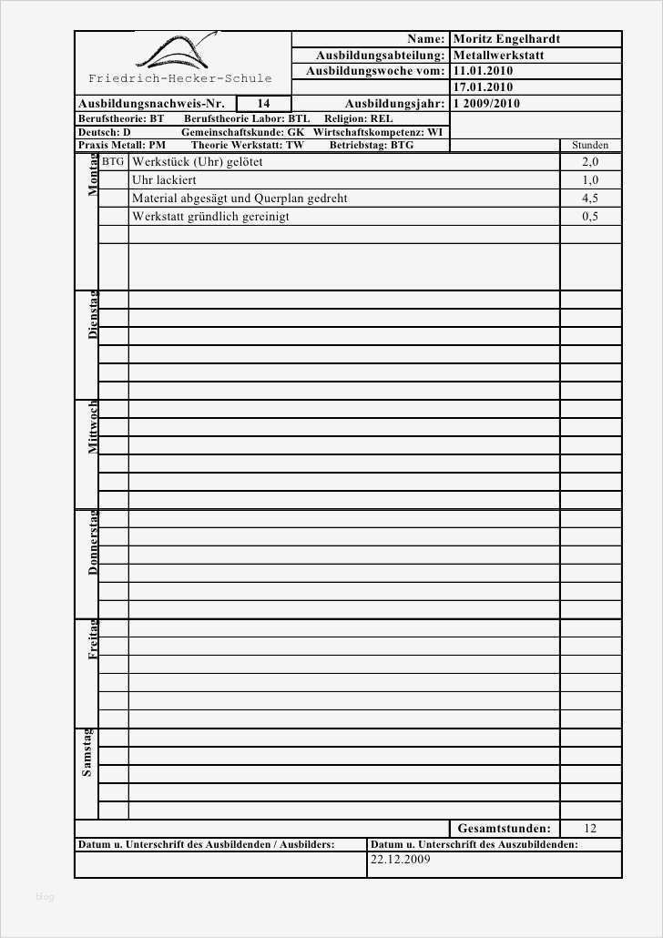 Berichtsheft Koch Vorlage Cool Ausbildungsnachweis Fhs13