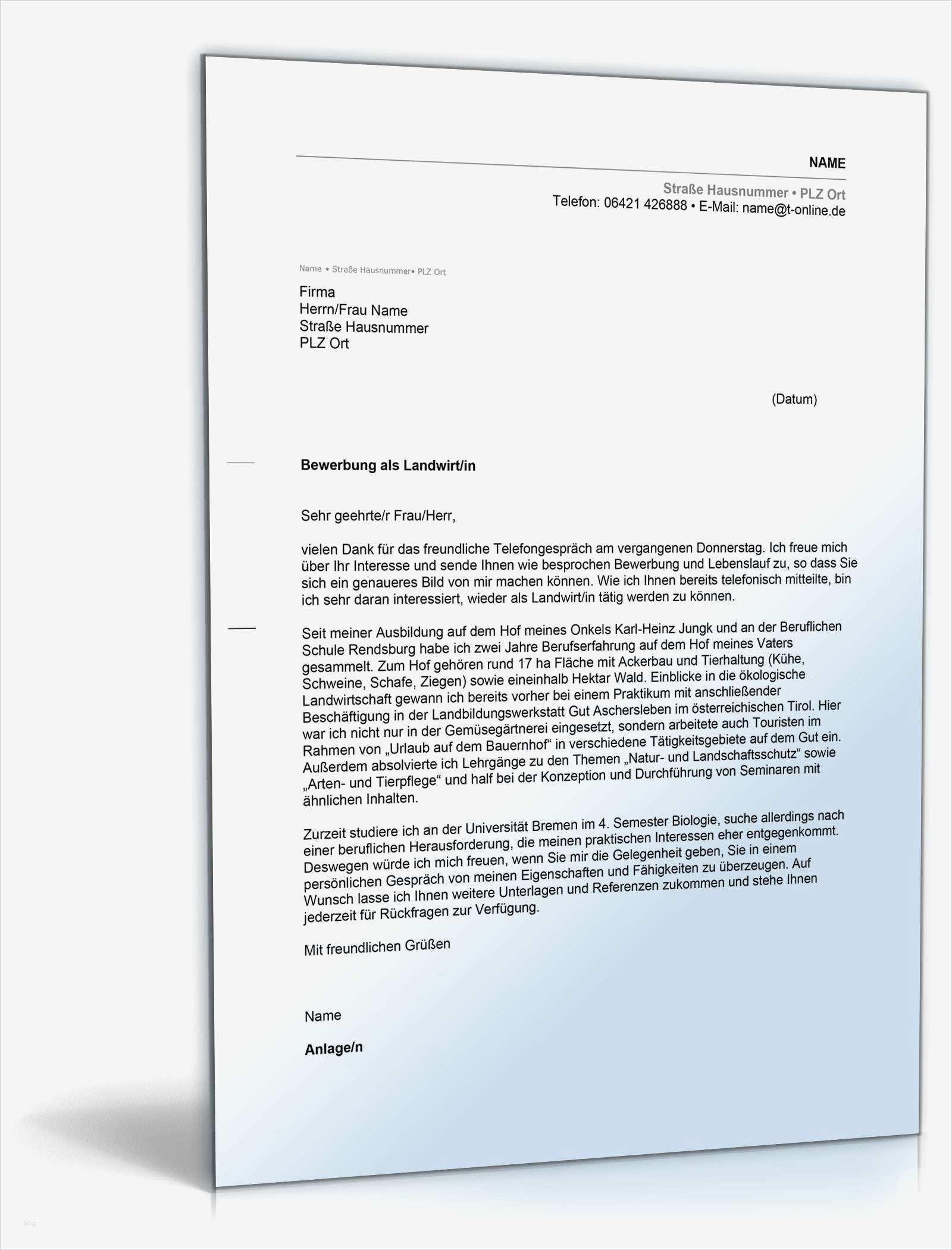 Berichtsheft Landwirtschaft Vorlage Genial Anschreiben Vermieter Bewerbung