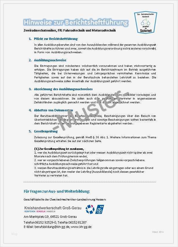 Berichtsheft Vorlage Wöchentlich Fabelhaft Berichtsheft Zweiradmechaniker