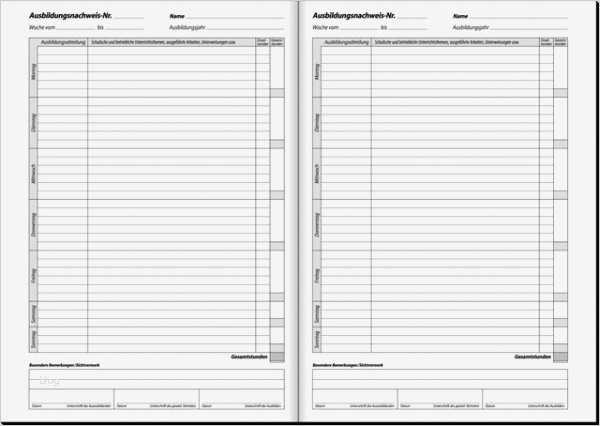 Berichtsheft Vorlage Wunderbar Berichtsheft Ausbildungs Nachweis A4 Täglich 28bl