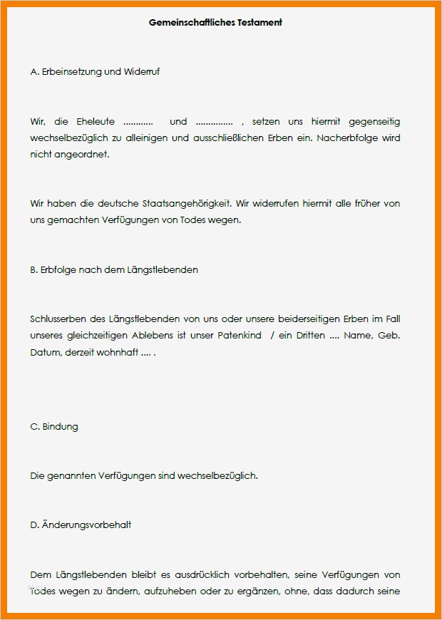 Berliner Testament Vorlage Beste 12 Vorlage Berliner Testament