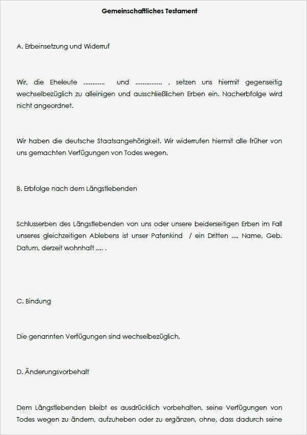 Berliner Testament Vorlage Kostenlos Pdf Erstaunlich Großzügig Kostenloses Beispiel Mit Foto Fotos Entry