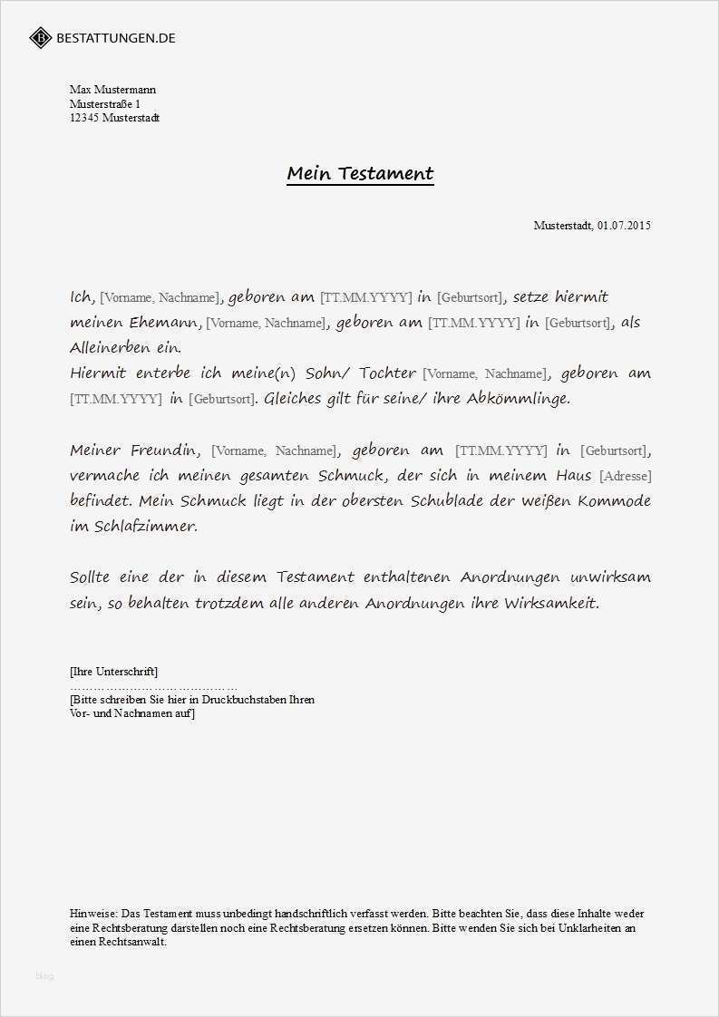 Berliner Testament Vorlage Kostenlos Pdf Luxus Testament Muster • Wie Schreibe Ich Ein Testament