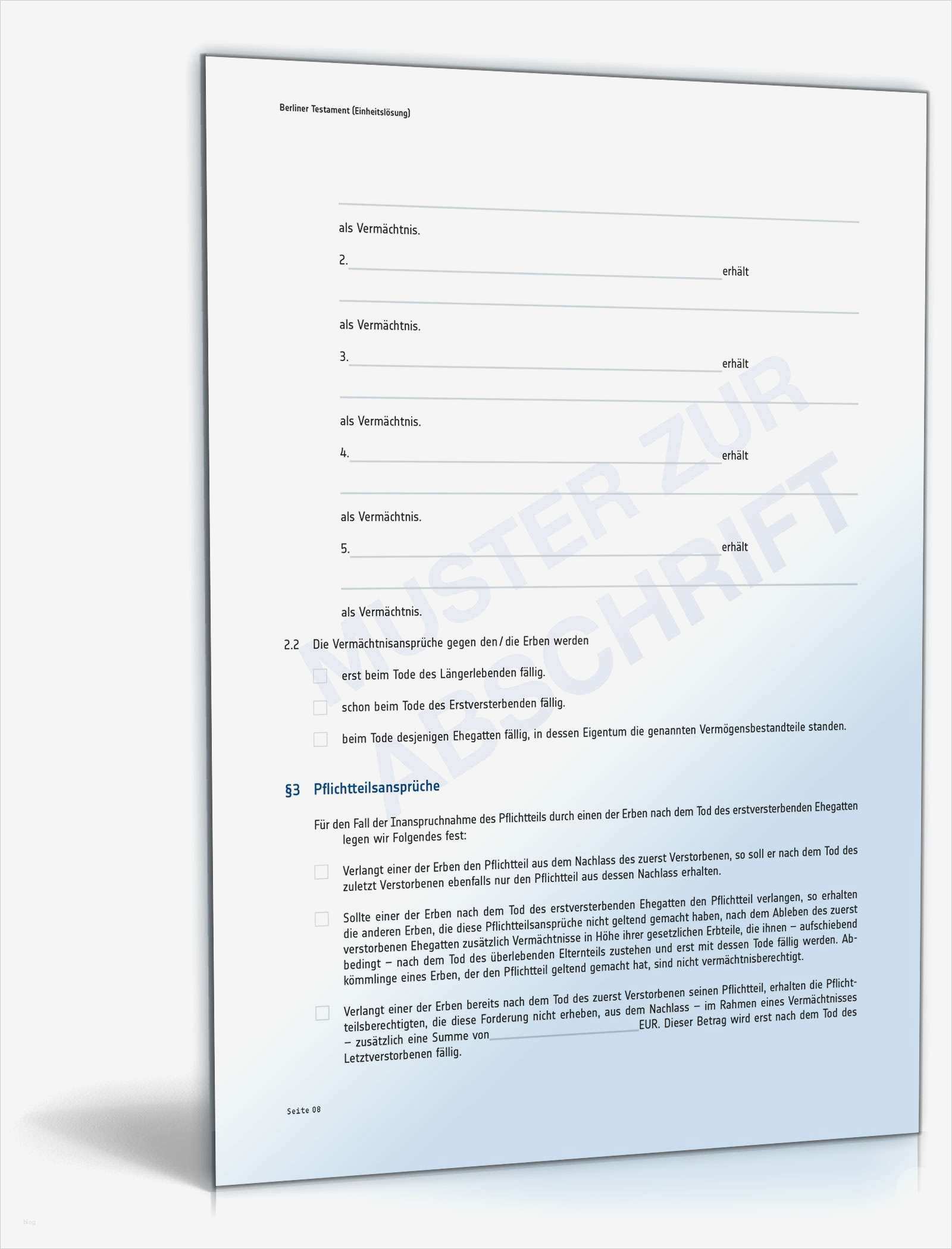 Berliner Testament Vorlage Süß Berliner Testament Vorlage Für Handschriftliches Testament