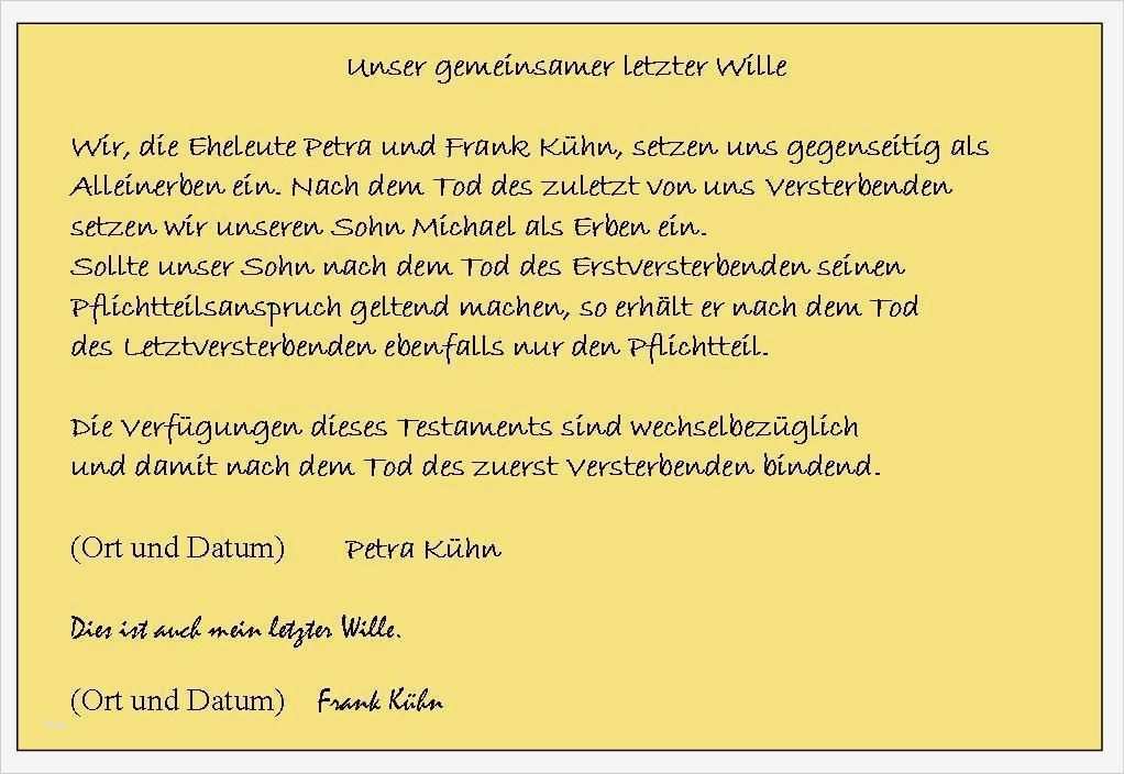 Berliner Testament Vorlage Süß Vorlage Berliner Testament – Vorlagen 1001