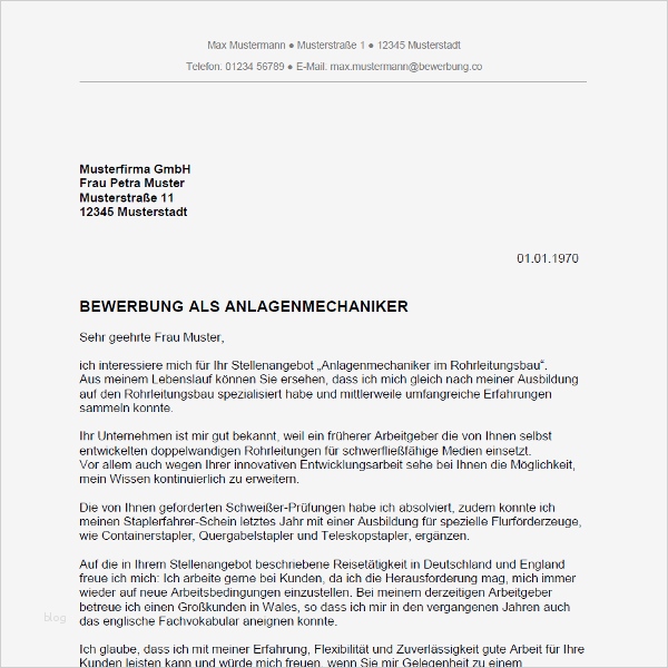 Berufsbild Vorlage Erstaunlich Bewerbung Als Anlagenmechaniker Anlagenmechanikerin