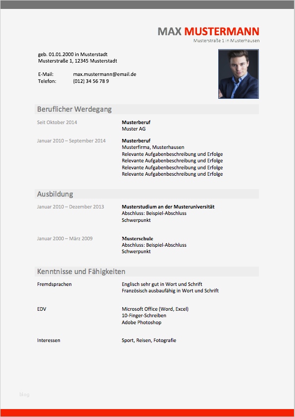Berufsbild Vorlage Wunderbar Muster Lebenslauf 2018 Meinebewerbung