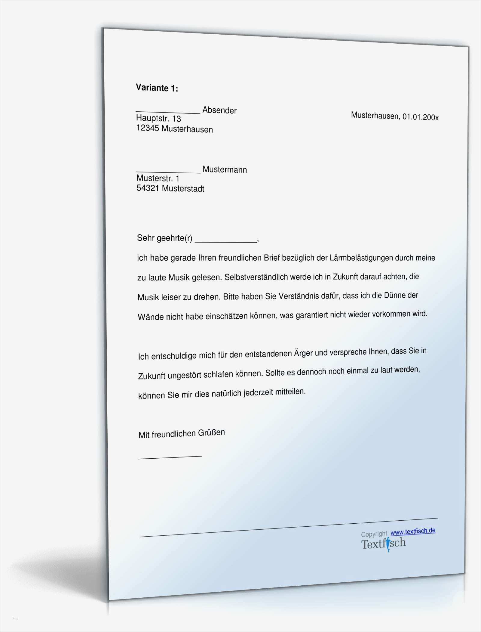 Entschuldigung Beschwerde Lärmbelästigung