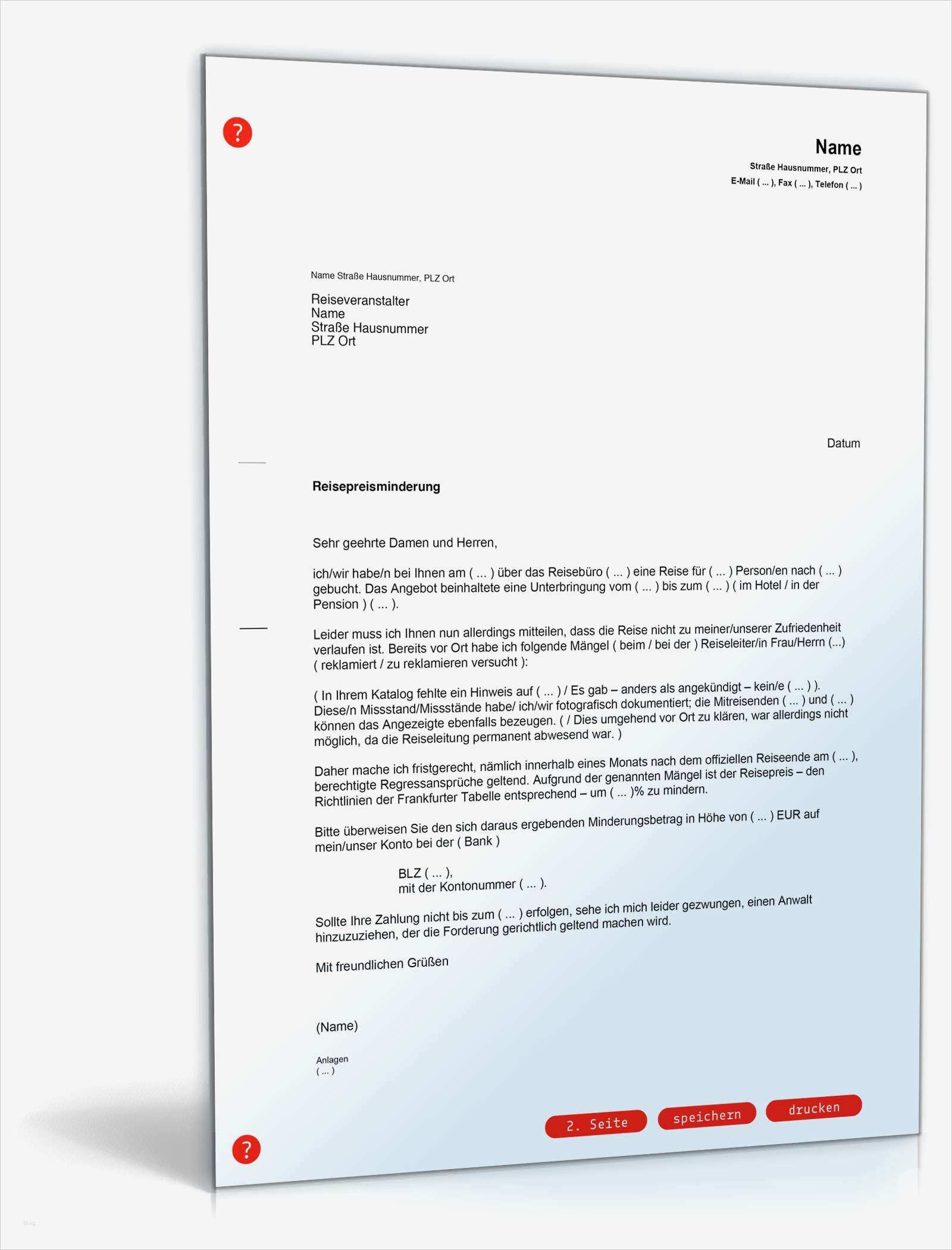 Beschwerde Vorlage Wunderbar Beschwerde über Reise Reisepreisminderung Muster