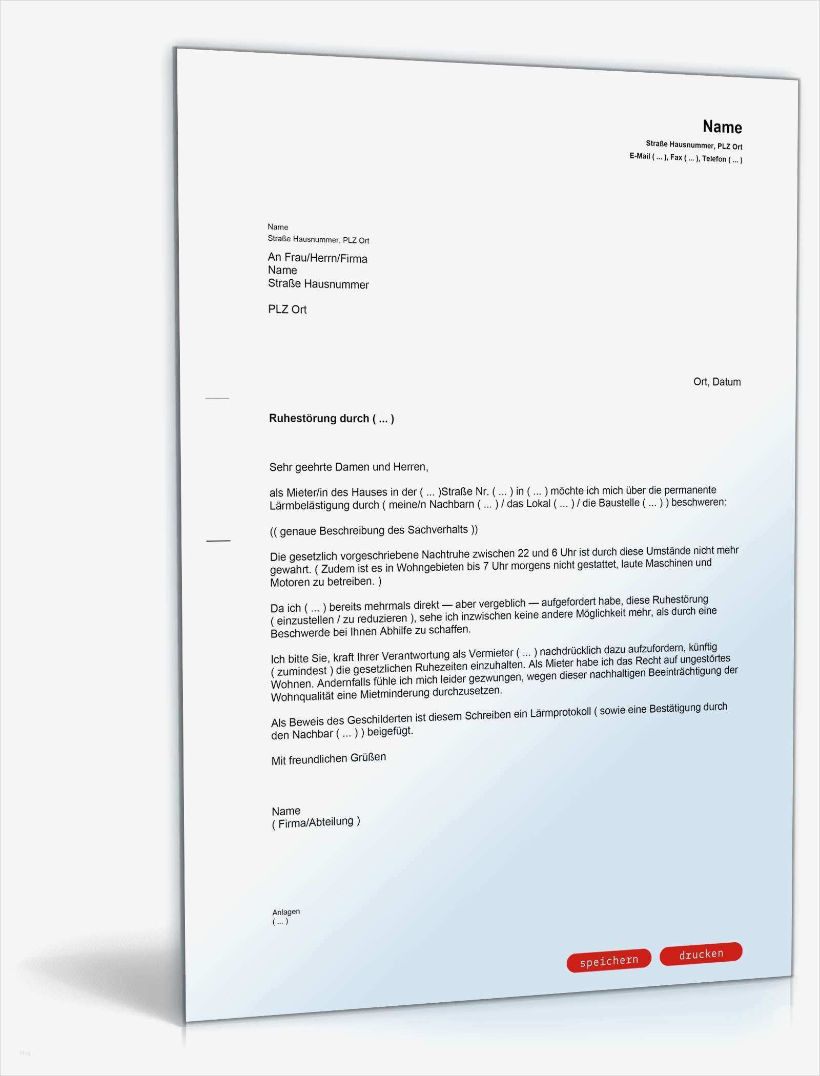 Beschwerdebrief Vorlage Erstaunlich Beschwerde über Ruhestörung Muster Vorlage Zum Download
