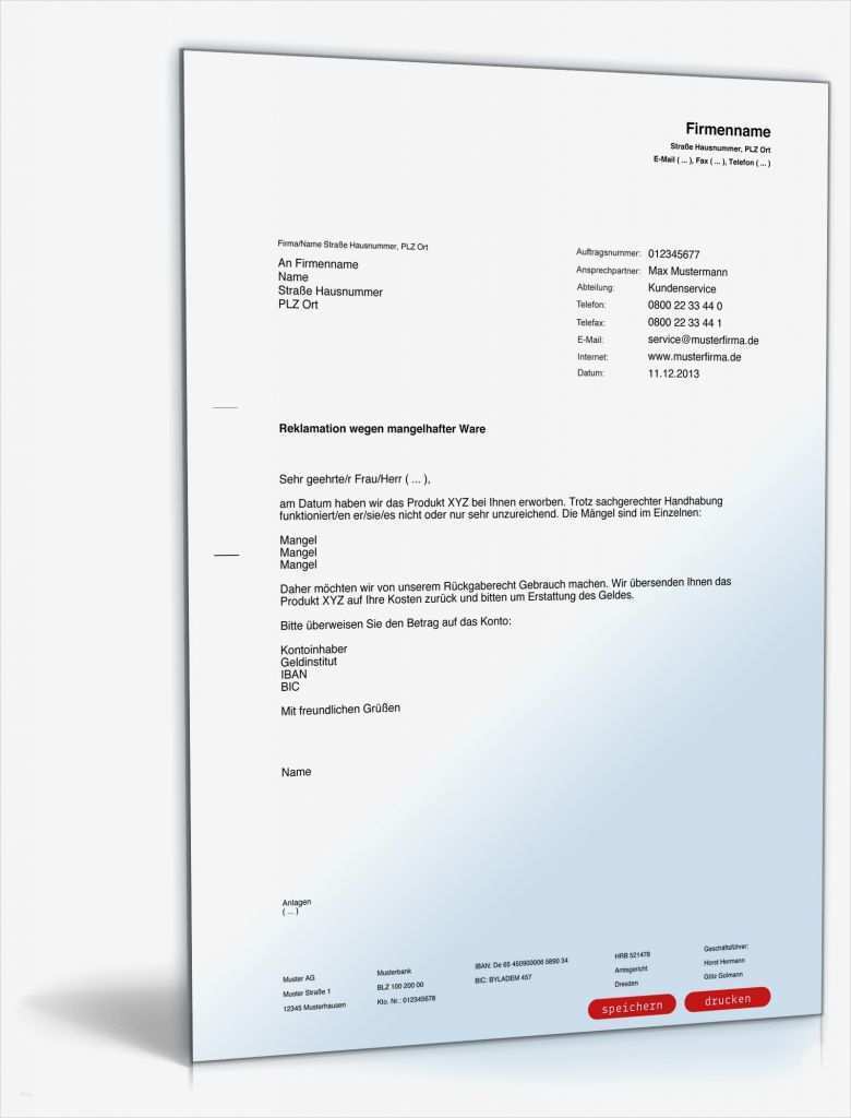 Beschwerdebrief Vorlage Genial Reklamation Defekter Ware