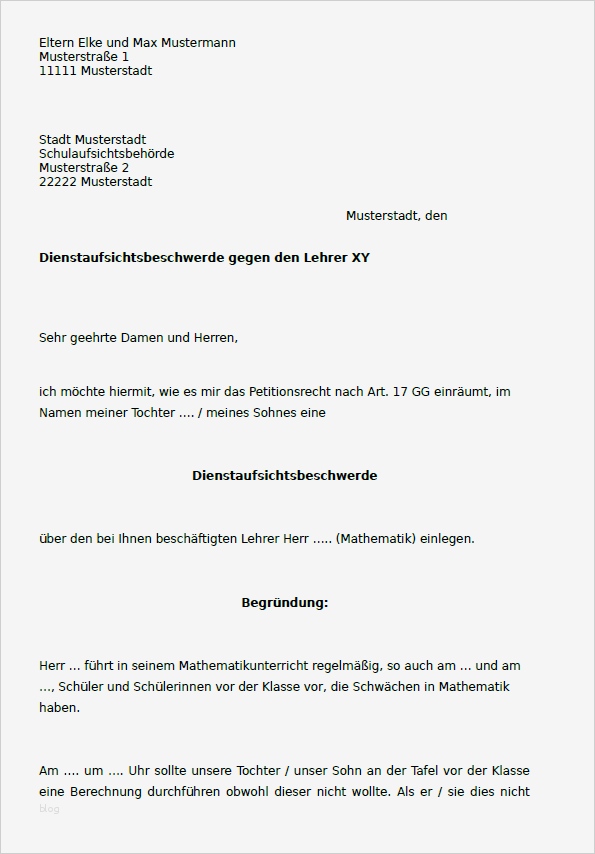 Beschwerdebrief Vorlage Neu Dienstaufsichtsbeschwerde Lehrer Muster Zum Download