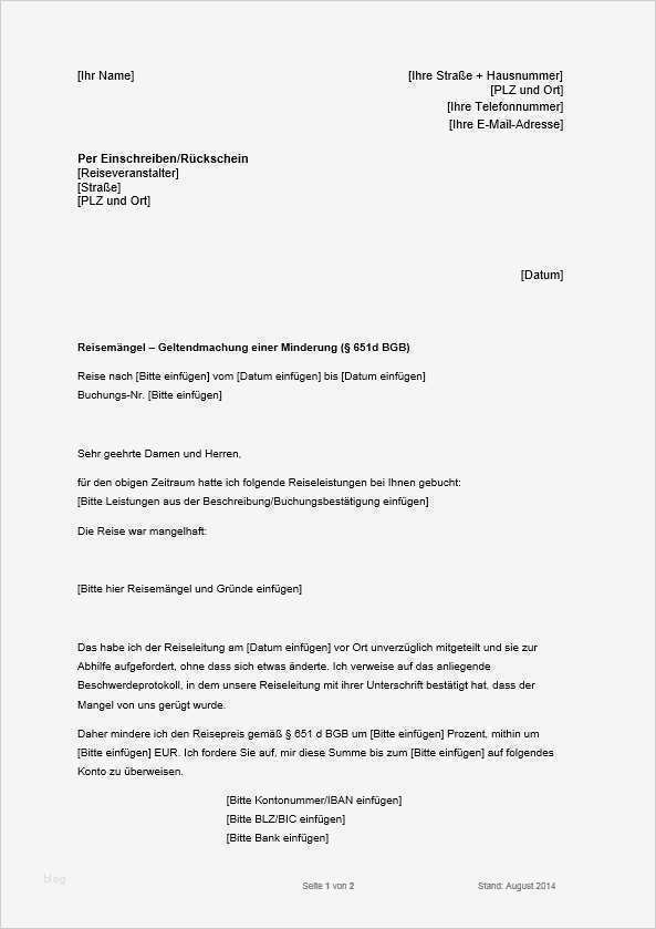 Beschwerdeschreiben Vorlage Erstaunlich Reisemängel Reklamieren Entschädigung Für Mängel Im