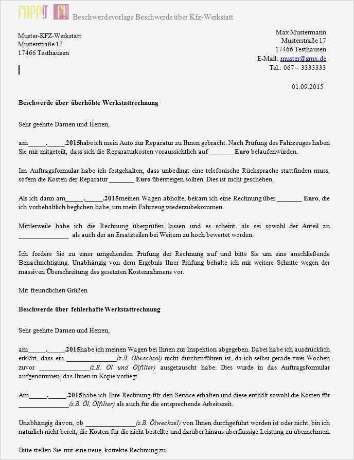 Beschwerdeschreiben Vorlage Inspiration Beschwerde über Werkstatt Bzw Autoreparatur Fappit