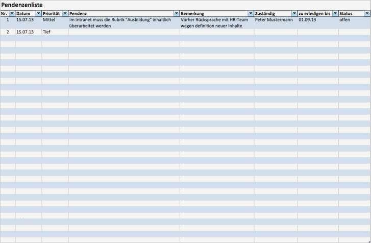 Besprechungsprotokoll Vorlage Excel Elegant Pendenzenliste Excel Vorlage
