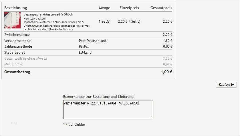 Bestellschein Vorlage Angenehm Japanpapier Muster Bestellen