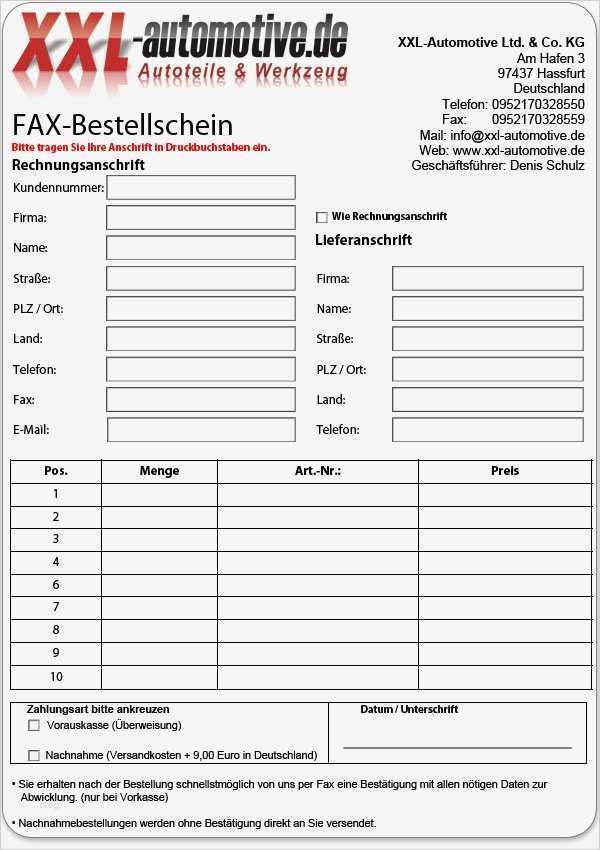 Bestellschein Vorlage Schönste Fax Bestellungen Kfz Spezialwerkzeug Und Werkzeug Xxl