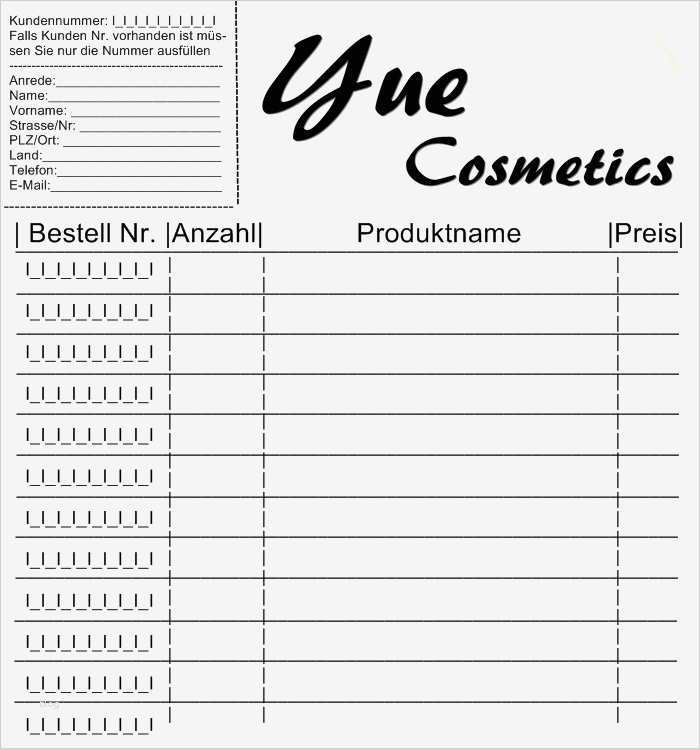 Bestellschein Vorlage Schönste Yue Cosmetics Sale