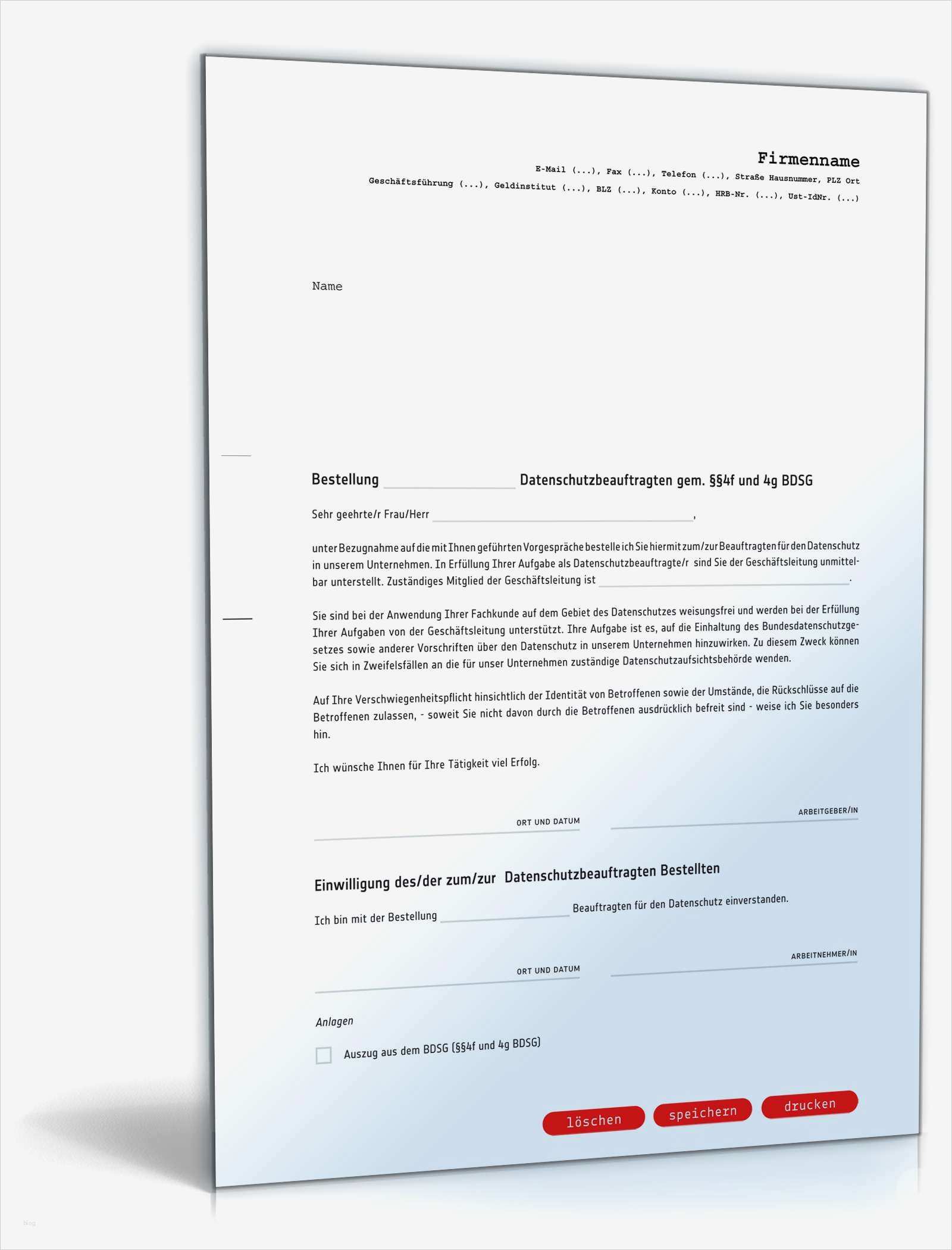 Bestellung Vorlage Word Wunderbar Bestellung Datenschutzbeauftragter