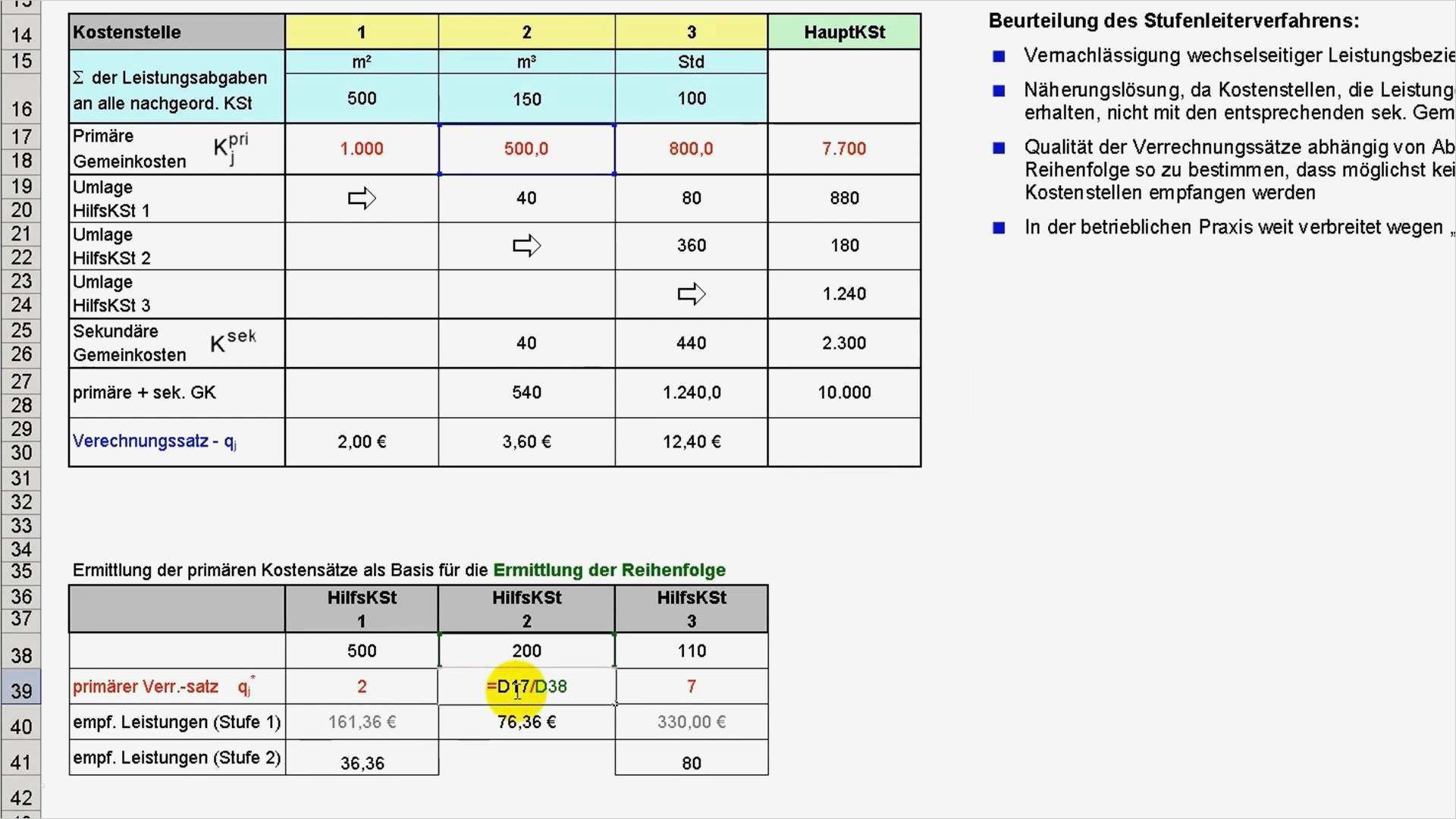 Betriebsabrechnungsbogen Vorlage Wunderbar Stufenleiterverfahren Teil 2 Reihenfolge Zur Abrechnung