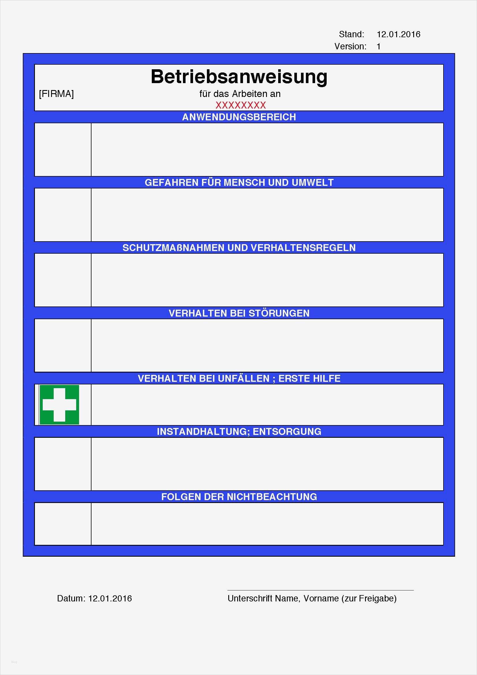 Betriebsanweisung Vorlage Einzigartig Fantastisch Betriebsanweisungen Vorlage Zeitgenössisch
