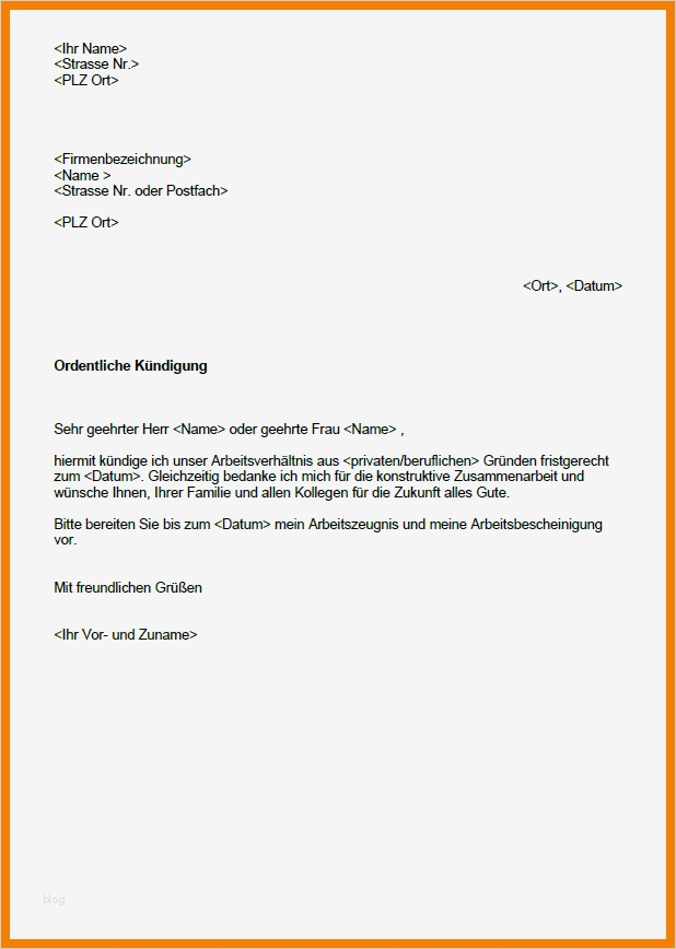 Betriebsbedingte Kündigung Vorlage Beste 10 Kündigung Vorlage Arbeitnehmer