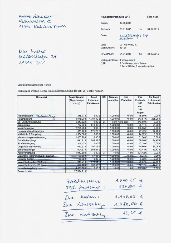 Betriebskostenabrechnung Vorlage Bewundernswert Nebenkostenabrechnung Eigentumswohnung
