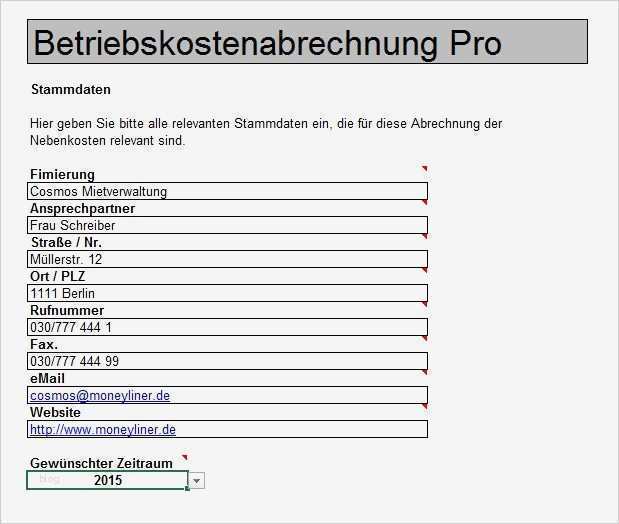 Betriebskostenabrechnung Vorlage Gratis Erstaunlich Nebenkostenabrechnung Mit Excel Vorlage Zum Download