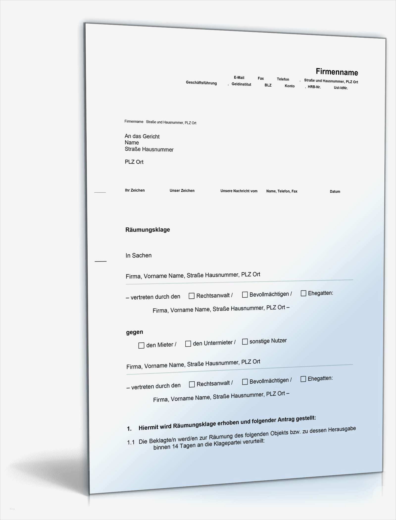 Bevollmächtigung Vorlage Elegant Räumungsklage Mieter