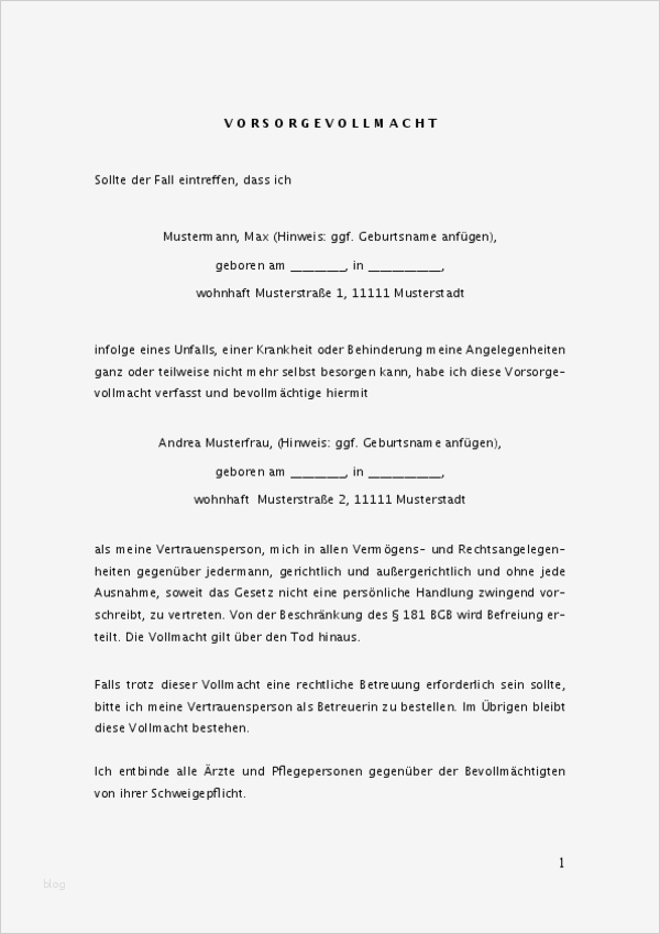 Bevollmächtigung Vorlage Neu Vorsorgevollmacht Muster formular Zum Download