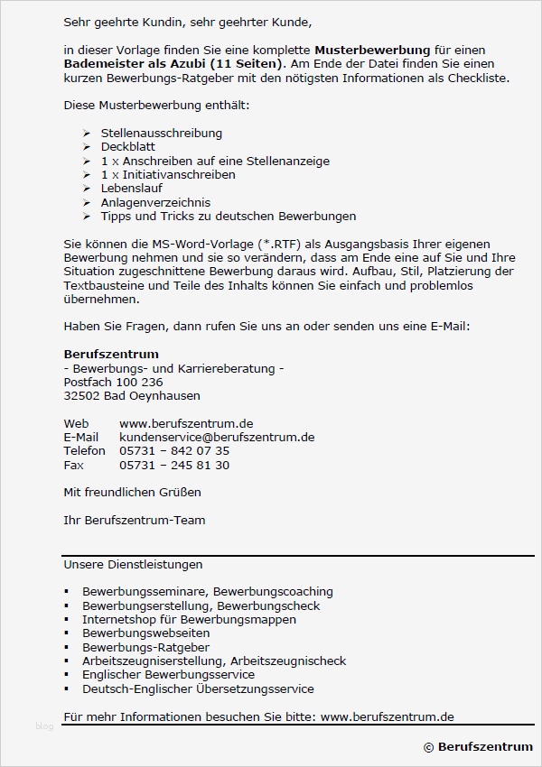 Bewerbung Als Bademeister Vorlagen Gut Bewerbung Bademeister Ausbildung sofort Download