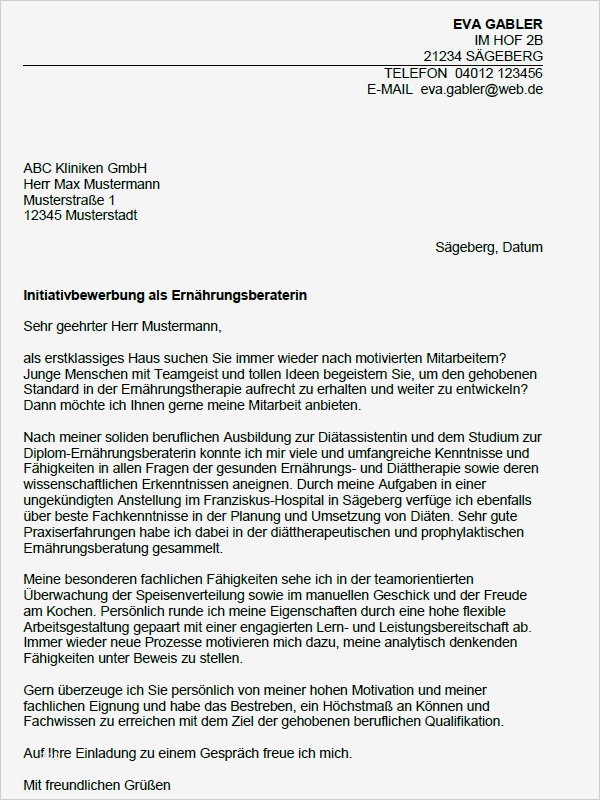 Bewerbung Als Industriemechaniker Vorlage Inspiration Bewerbung Ernährungsberater Ungekündigt
