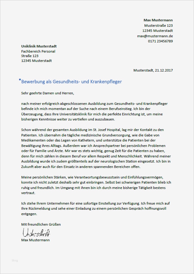 Bewerbung Als Krankenpfleger Vorlage Beste Bewerbung Als Krankenschwester Krankenpfleger