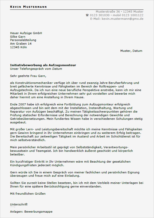 Bewerbung Als Maschinenführer Vorlage Wunderbar Bewerbung Aufzugsmonteur Berufseinsteiger sofort