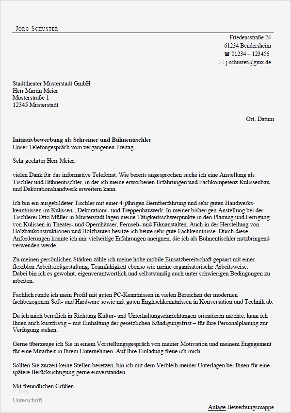 Bewerbung Als Tischler Vorlage Beste Bewerbung Tischler Berufseinsteiger sofort Download