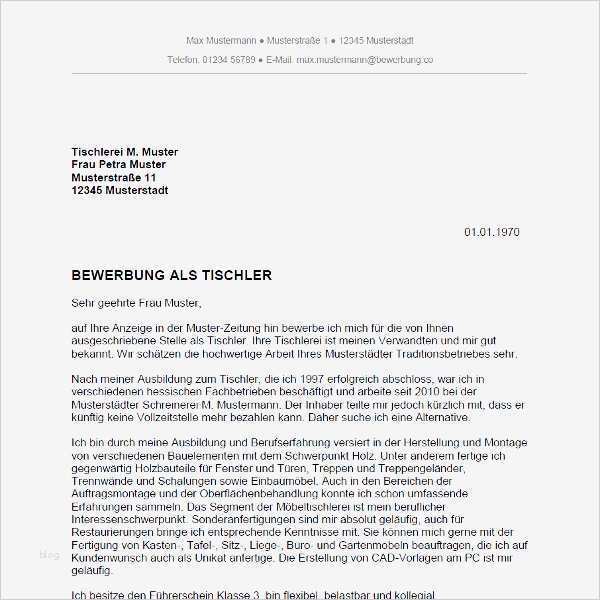 Bewerbung Als Tischler Vorlage Fabelhaft Ausgezeichnet Lebenslauf Beispiel Für Schüler Ohne
