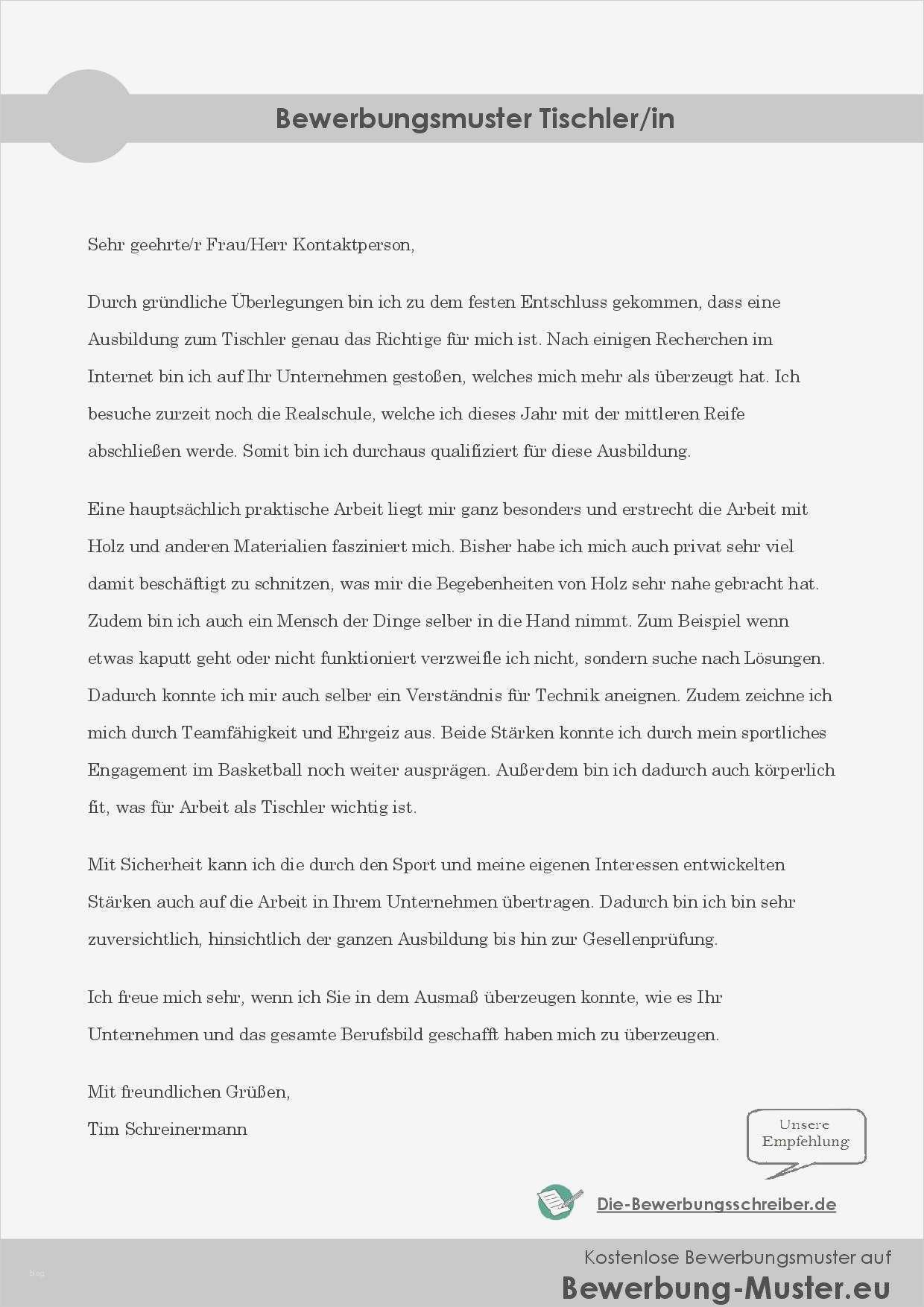 Bewerbung Als Tischler Vorlage Genial Kostenloses Musterbewerbung Tischler In