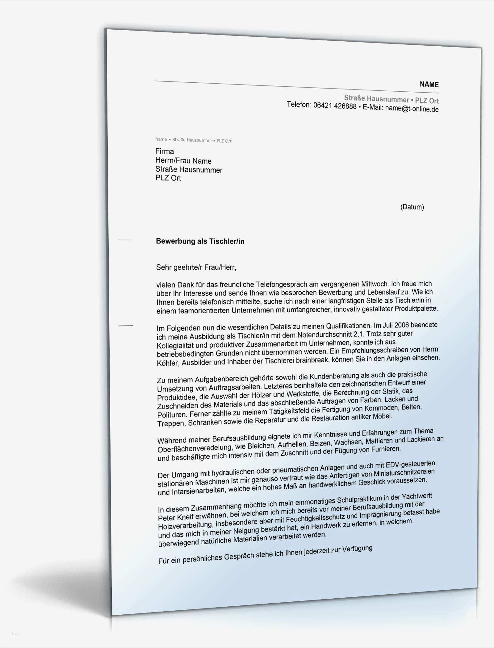 Bewerbung Als Tischler Vorlage Großartig Anschreiben Bewerbung Tischler