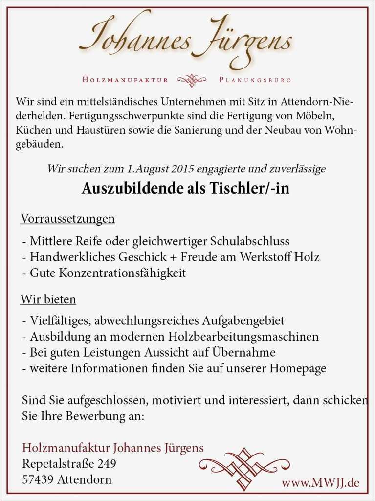 Bewerbung Als Tischler Vorlage Hübsch Wir Bilden Aus