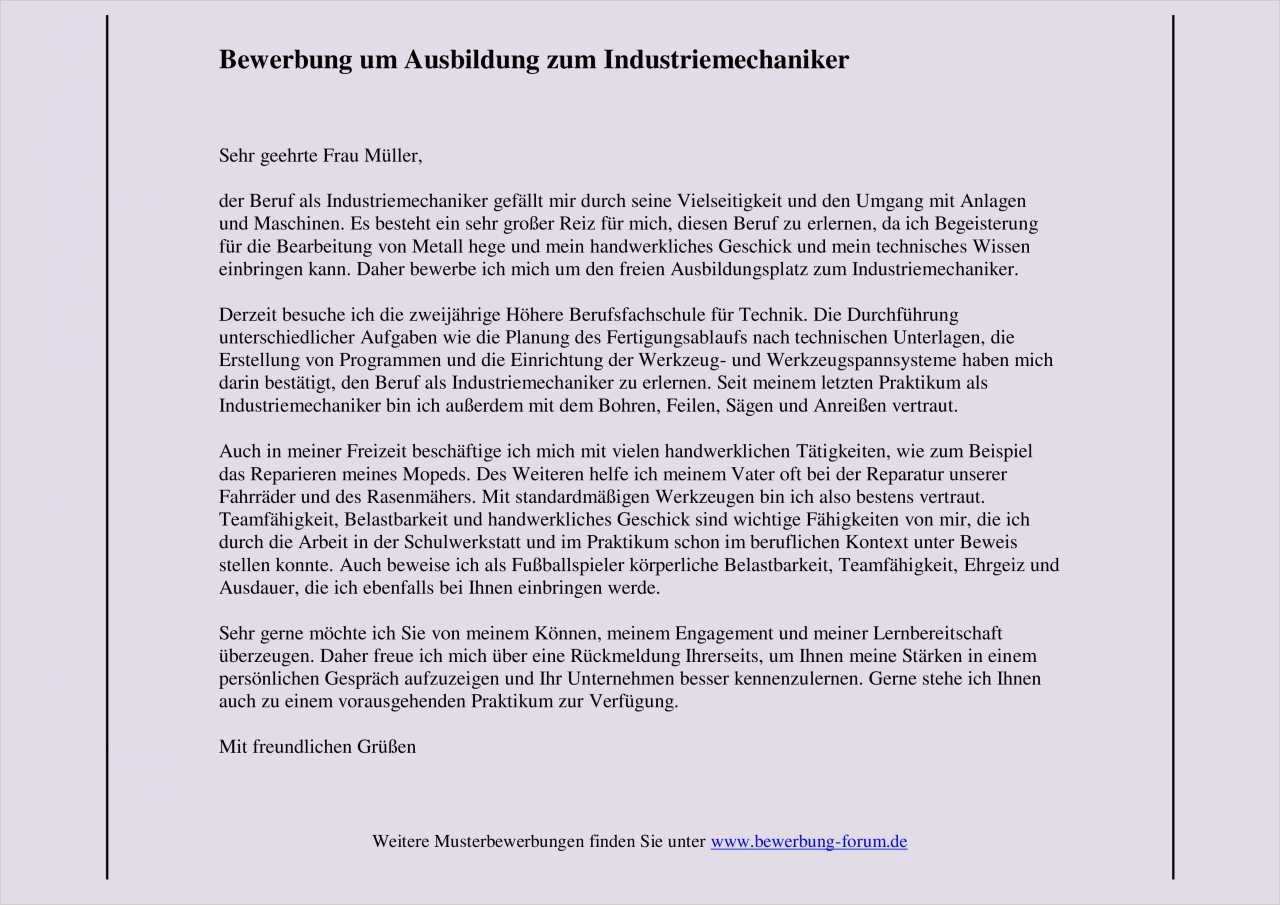 Bewerbung Als Tischler Vorlage Luxus Industriemechaniker Bewerbung Um Ausbildung Muster Und Tipps