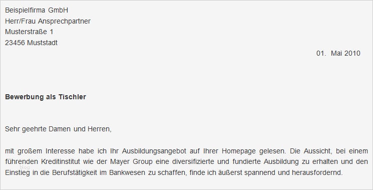 Bewerbung Als Tischler Vorlage Neu Bewerbungsschreiben Als Tischler Meinebewerbung