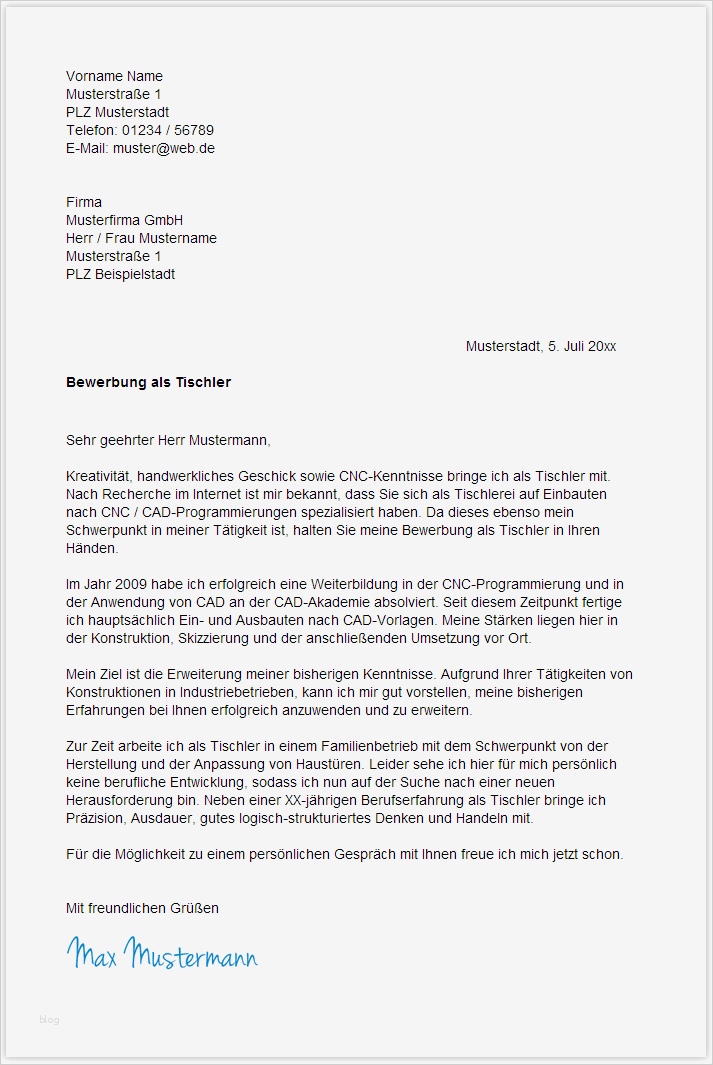 Bewerbung Als Tischler Vorlage Schönste Bewerbungsschreiben