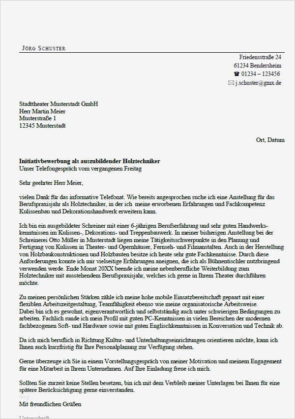 Bewerbung Als Tischler Vorlage Süß Bewerbung Holztechniker Ausbildung sofort Download