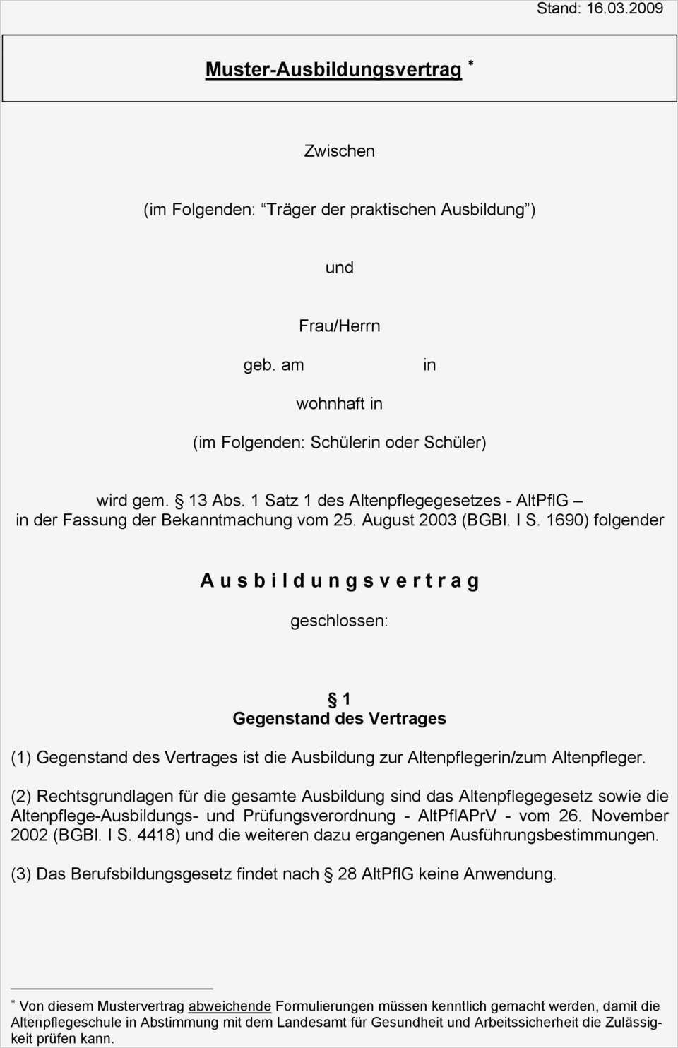 Bewerbung Altenpflegehelferin Vorlage Schönste Muster Ausbildungsvertrag Pdf