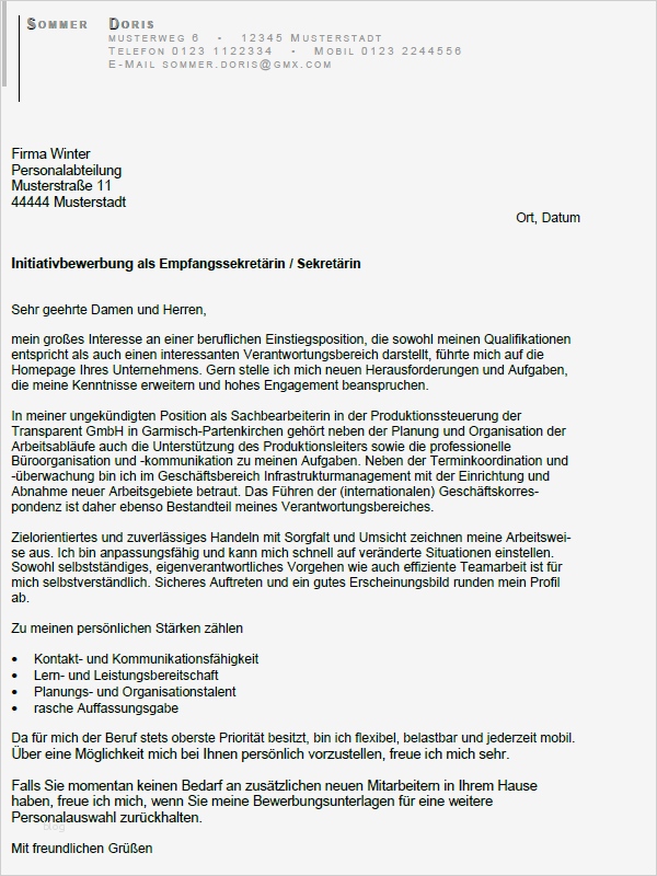 Bewerbung assistentin Der Geschäftsführung Vorlage Großartig Bewerbung Empfangssekretärin Des Betriebsleiters